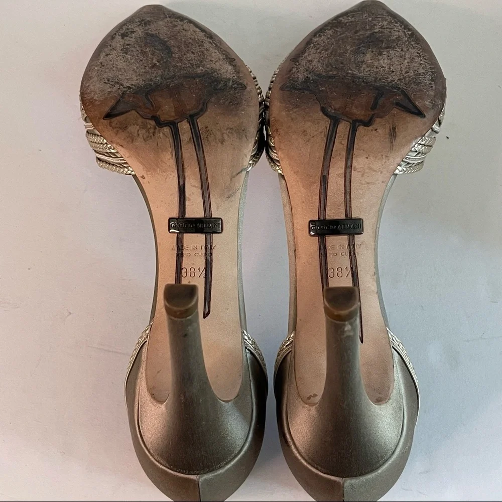 Giorgio Armani Metallic Embroidered Satin Heels - Picture 8 of 12